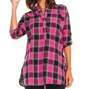 A La Tzarina Women's Plaid Tunic Top - Fuschia- 3X